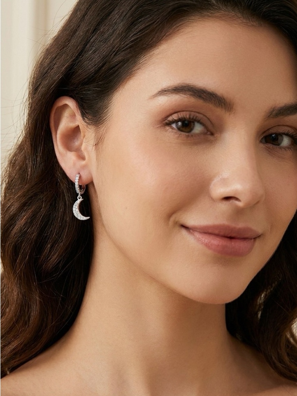 Anthropologie Silver Crescent Moon Hoop Earrings